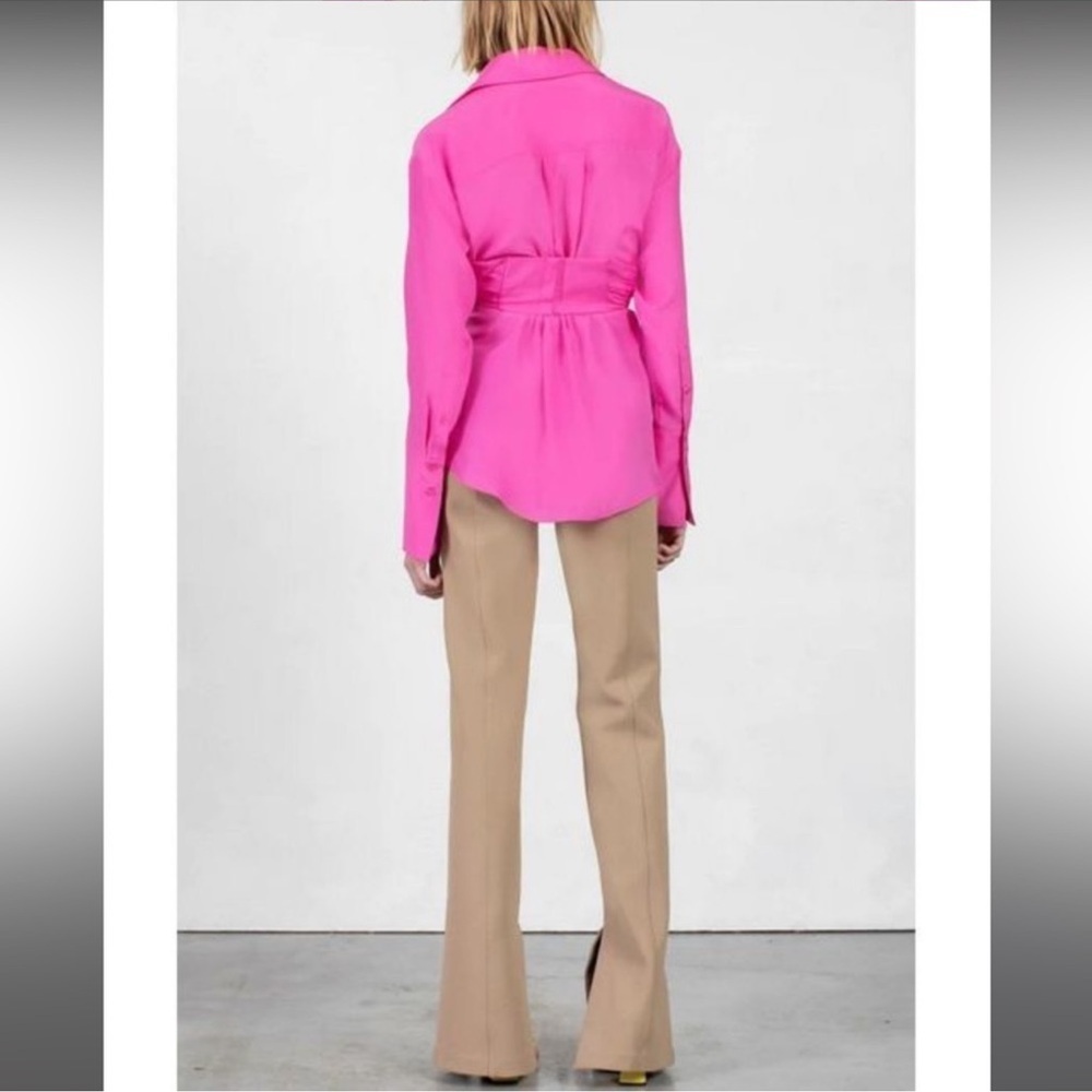 Gauge81 Sabinas 100% Silk Top Shirt Blouse Soft Pink Barbie Fuschia Rare XS Wrap - Picture 3 of 7